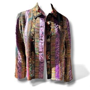 Coldwater Creek Multicolor Jacket silk wool blend  vintage sequin embroidered MP